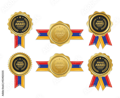 Golden award medal with armenia flag ribbons for winners