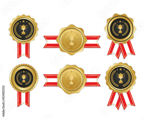 Golden award medal with austria flag ribbons for winners