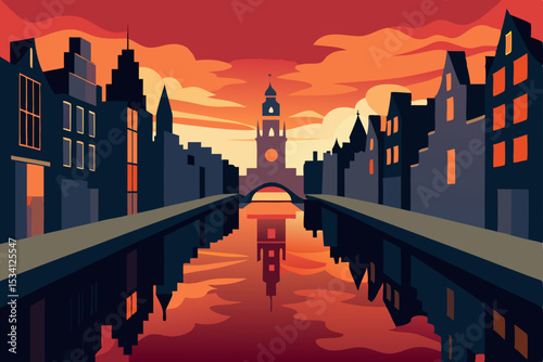 sunset over the city