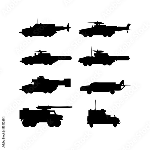 vector silhouettes of military tank