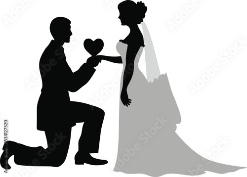 Marriage Proposal Silhouette – Groom Proposing to Bride with Heart