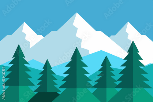 A vector illustration depicting a festive Christmas forest landscape with snow-covered pine trees, perfect for holiday season designs