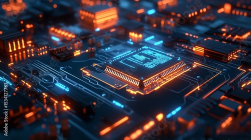 Futuristic Computer Chipset Design with Glowing Artificial Intelligence