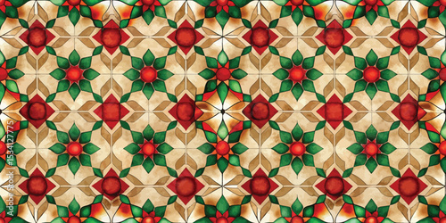Colorful floral pattern featuring red and green elements, perfect for seasonal decor.