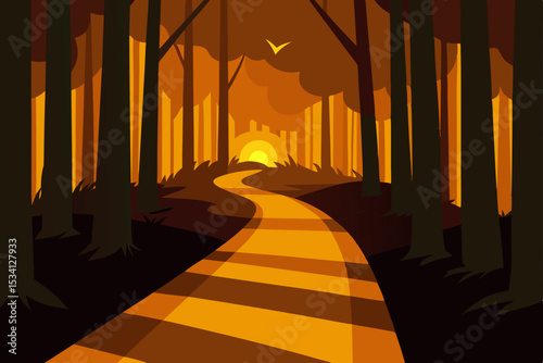 forest trail lit with golden evening light