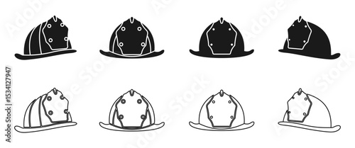fireman hat cap icon set vector illustration isolated on white background.