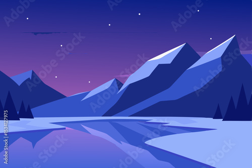 winter landscape with mountains and moon