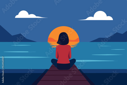 girl sitting on a dock watching the sunset