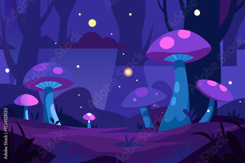 glowing mushrooms in a magical twilight forest