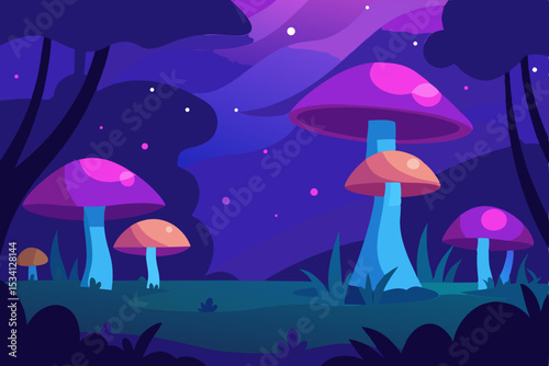 glowing mushrooms in a magical twilight forest