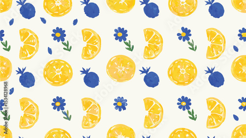 A summery explosion of citrus fruits and blue flowers a refreshing burst of summer with simple