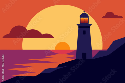 lighthouse on the sunset