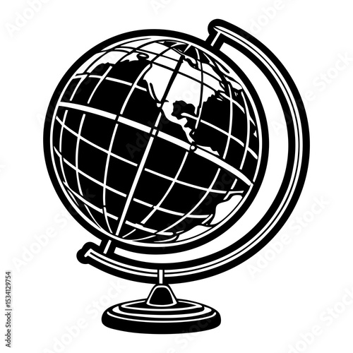 Globe vector illustration: world geography, earth map, travel, education, cartography, school globe image