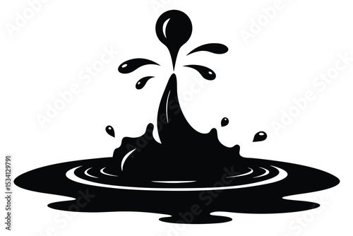 Black Fluid Droplet Splashing, Creating Ripple Effect, with Droplets and Splash, Isolated Image