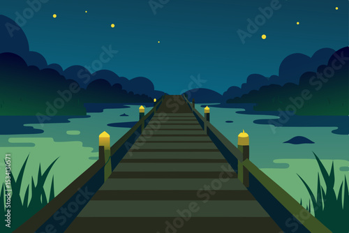 night landscape with lake and moon