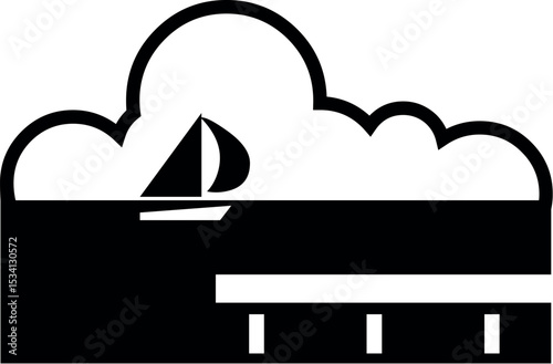 Illustration of sailboat on the water near the pier with clouds above a vector illustration for summer vacation time 100 vector