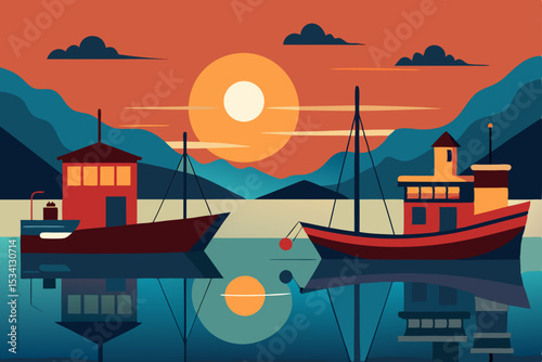 fishing boat at sunset