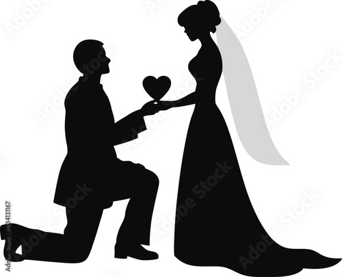 Marriage Proposal Silhouette – Groom Proposing to Bride with Heart