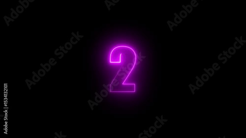 Glowing neon 02 number colorful trendy glowing neon numeric. Square rectangle picture circle with neon magenta color motion graphic on isolated black a background.