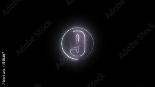 Glowing neon 09 number colorful trendy glowing neon numeric. Square rectangle picture circle with neon gray color motion graphic on isolated black a background.