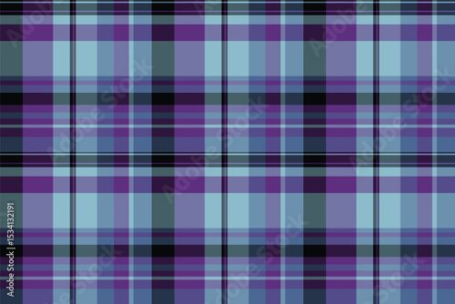 Repeat seamless vector texture, outside pattern textile tartan. Stroke plaid background check fabric in cyan and dark colors.