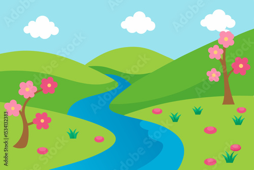 spring landscape with flowers and trees