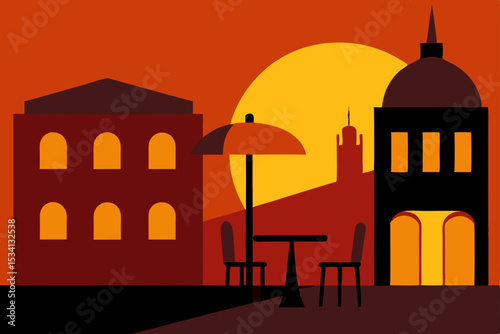 vector illustration of mosque in sunset
