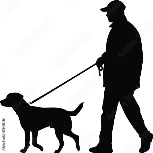 Stylish Man Walking Dog Silhouette