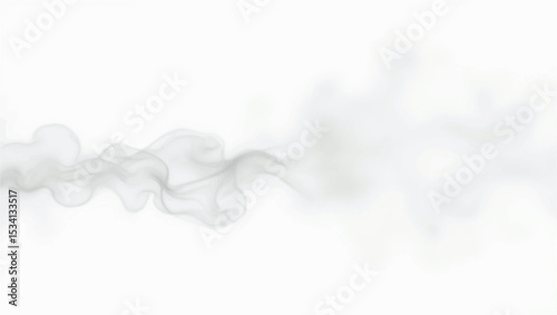 A soft, ethereal band of diffused light gray mist or smoke, gently undulating across a pure white background. The form is organic and flowing, with subtle shifts in opacity that create a delicate.