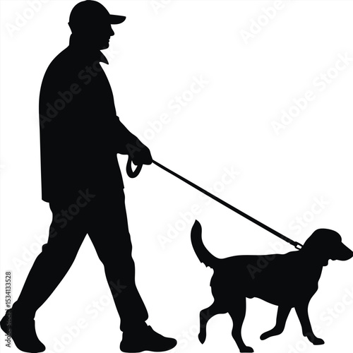 Stylish Man Walking Dog Silhouette