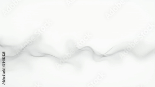 A soft, ethereal band of diffused light gray mist or smoke, gently undulating across a pure white background. The form is organic and flowing, with subtle shifts in opacity that create a delicate.