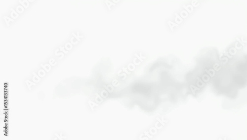A soft, ethereal band of diffused light gray mist or smoke, gently undulating across a pure white background. The form is organic and flowing, with subtle shifts in opacity that create a delicate.