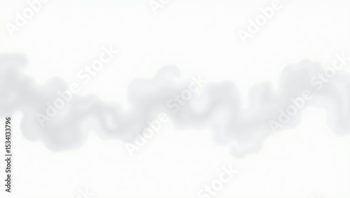 A soft, ethereal band of diffused light gray mist or smoke, gently undulating across a pure white background. The form is organic and flowing, with subtle shifts in opacity that create a delicate.
