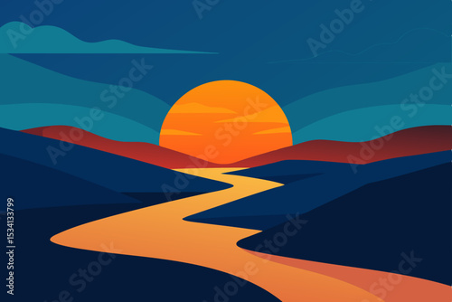Golden sun dips below the horizon, painting the sky with fiery orange clouds over the tranquil summer sea