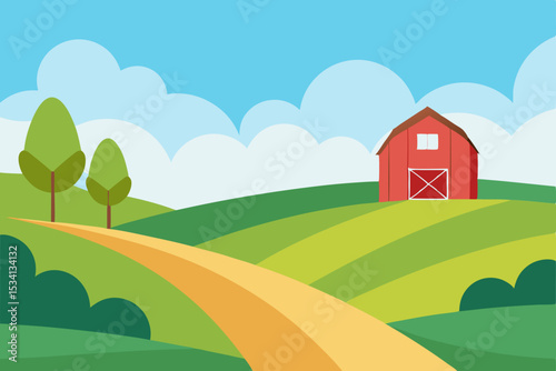 rural landscape with house and green field
