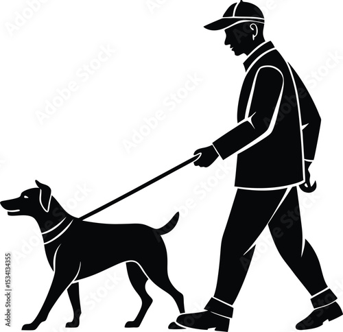 Stylish Man Walking Dog Silhouette