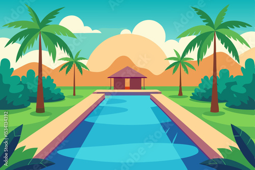 swimming pool with palm trees
