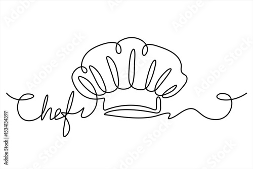 One single line drawing of chef hat or cap for restaurant vector graphic illustration. Elegant cafe badge concept. Modern continuous line draw design street Hand drawn one line vector. Editable stroke