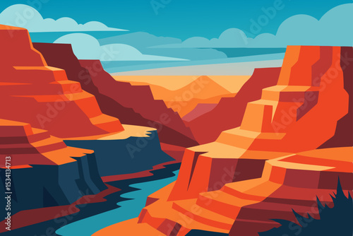 Grand Canyon Arizona sunset landscape with desert mountains, trees, and a scenic orange sky