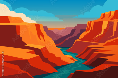 Grand Canyon Arizona sunset landscape with scenic rock formations and vibrant sky
