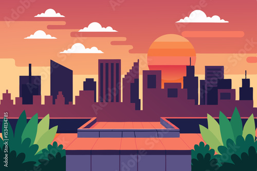 city skyline at sunset