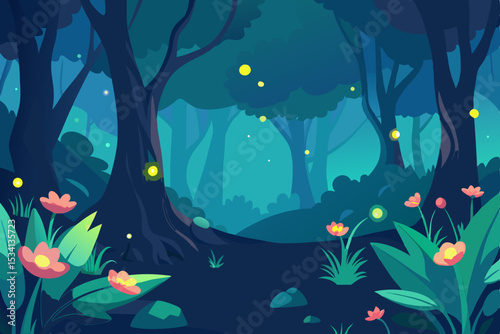 fantasy forest with luminous flowers