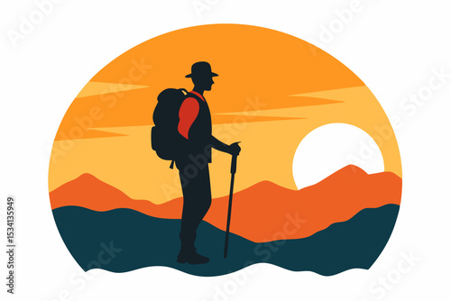 hiker silhouette against sunrise sky