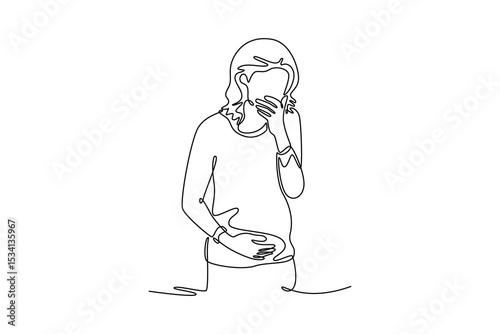 Pregnant mom concept. Single line draw design. Vector graphic illustration
