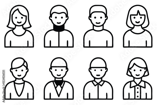 Vector illustration of diverse minimalist icons representing people and professions