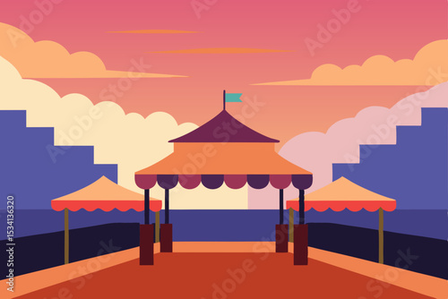 Japanese and Chinese restaurants beckon on the beach at sunset, offering a relaxing tropical escape under an umbrella