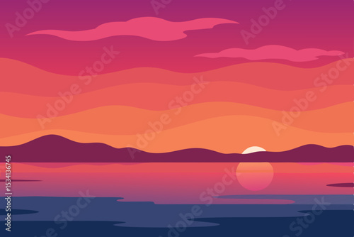 Beautiful orange sunset over the calm sea