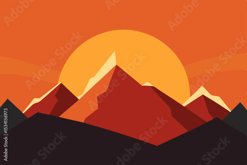 Egyptian desert landscape with pyramids at sunset, a vector illustration of ancient Giza