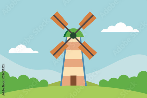 Wind turbines stand tall in a green field under a vast sky, a modern energy landscape
