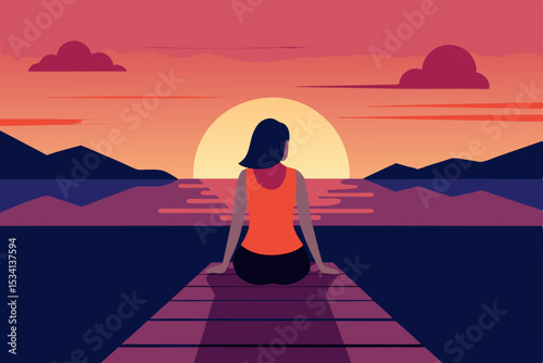Sunset yoga woman silhouette on the beach